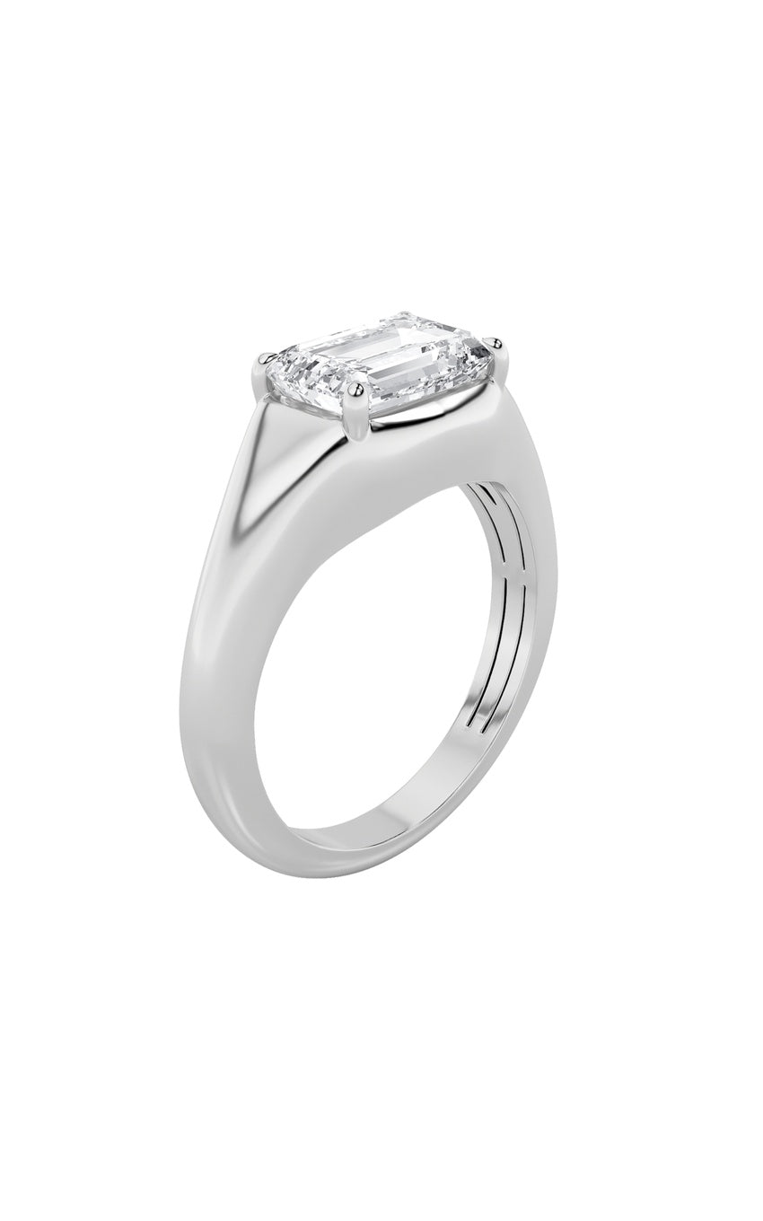 2Cttw Emerald Shaped Lab Grown Diamond (G/VS) East West Solitaire Ring in 14K Gold