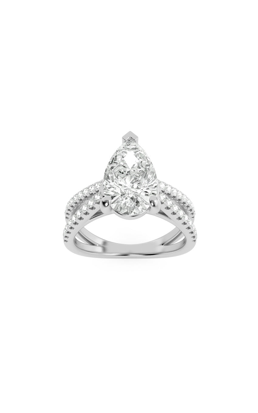 2Cttw Pear Shaped Lab Grown Diamond (F/VS) Cross Shank Accented Engagement Ring in 14K Gold