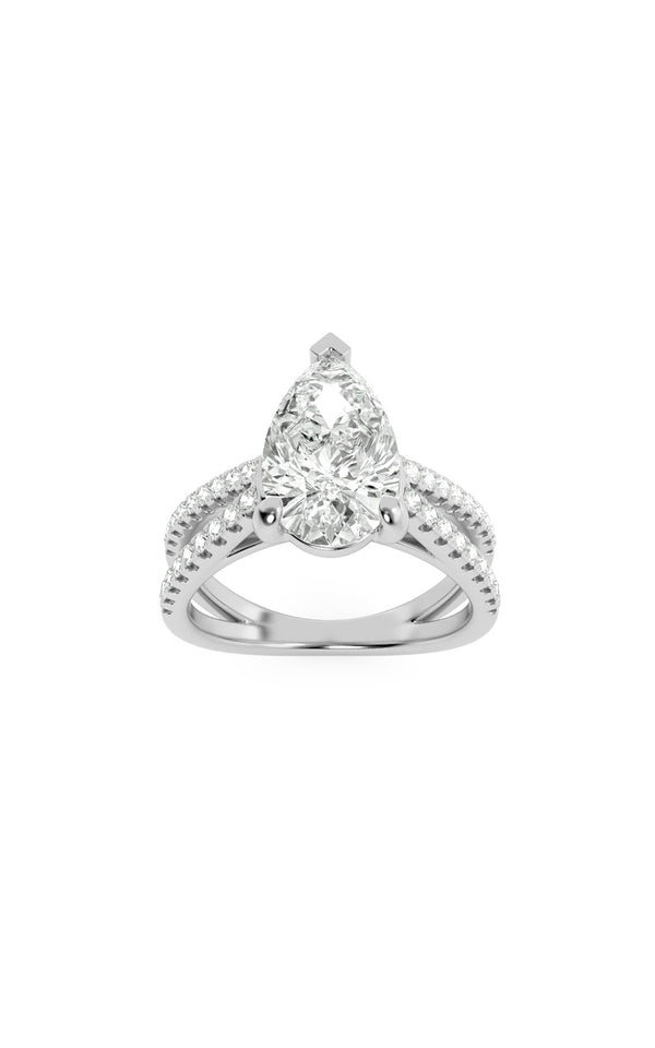 2Cttw Pear Shaped Lab Grown Diamond (F/VS) Cross Shank Accented Engagement Ring in 14K Gold