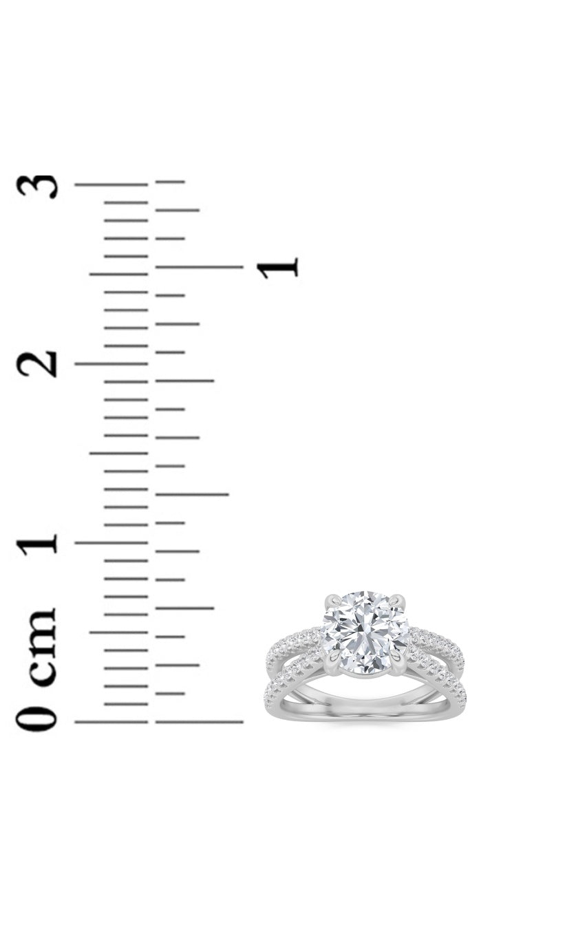2Cttw Round Shaped Lab Grown Diamond (F/VS) CrossShank Accented Engagement Ring in 14K Gold