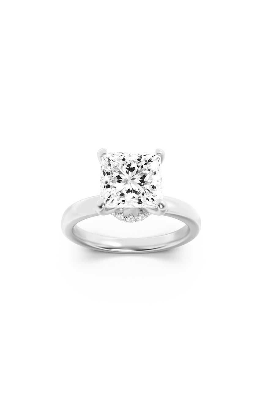1Cttw Princess Shaped Lab Grown Diamond (F/VS) Hidden Halo Plain Shank Engagement Ring in 14K Gold