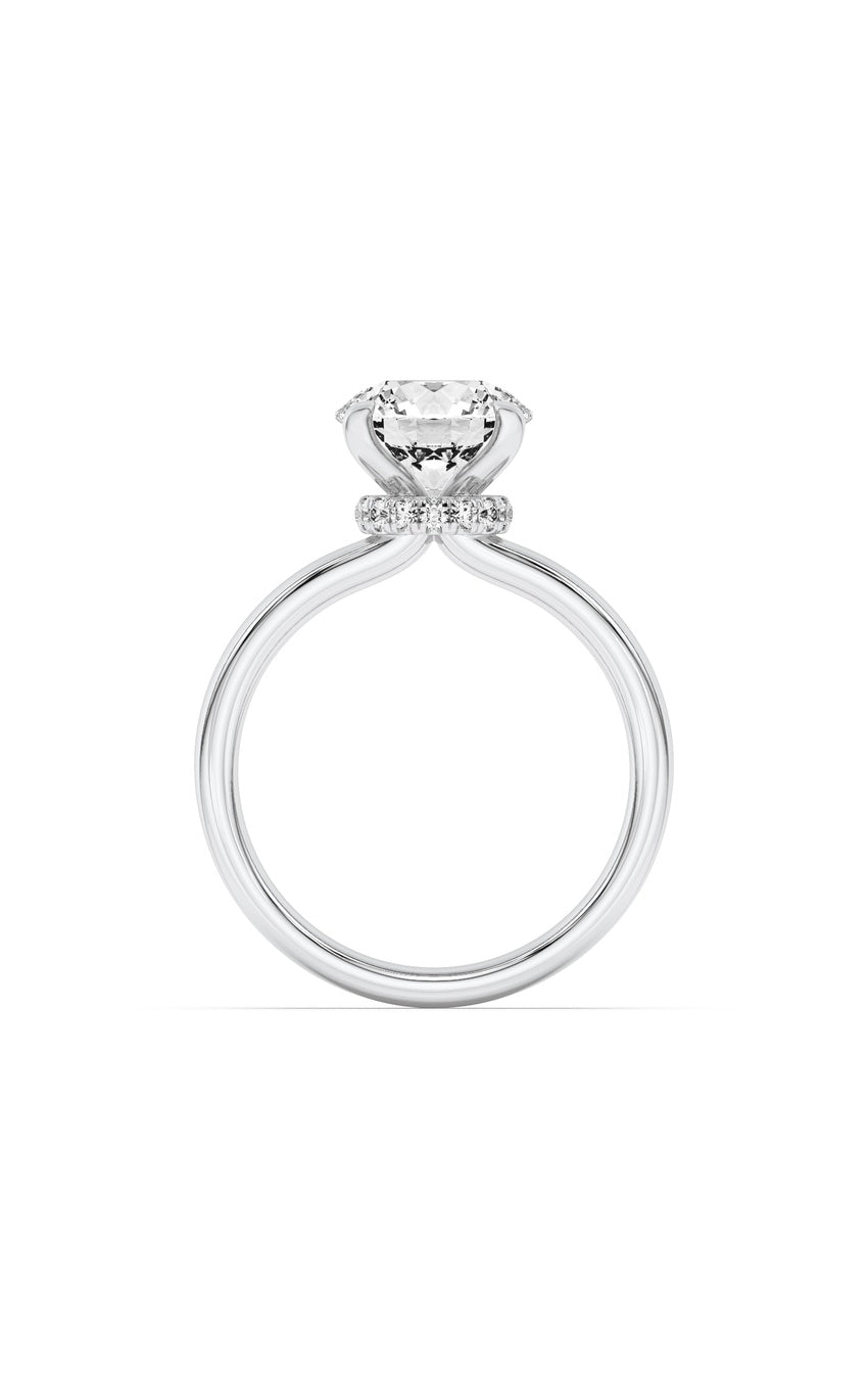 1Cttw Round Shaped Lab Grown Diamond (F/VS) Hidden Halo Plain Shank Engagement Ring in 14K Gold