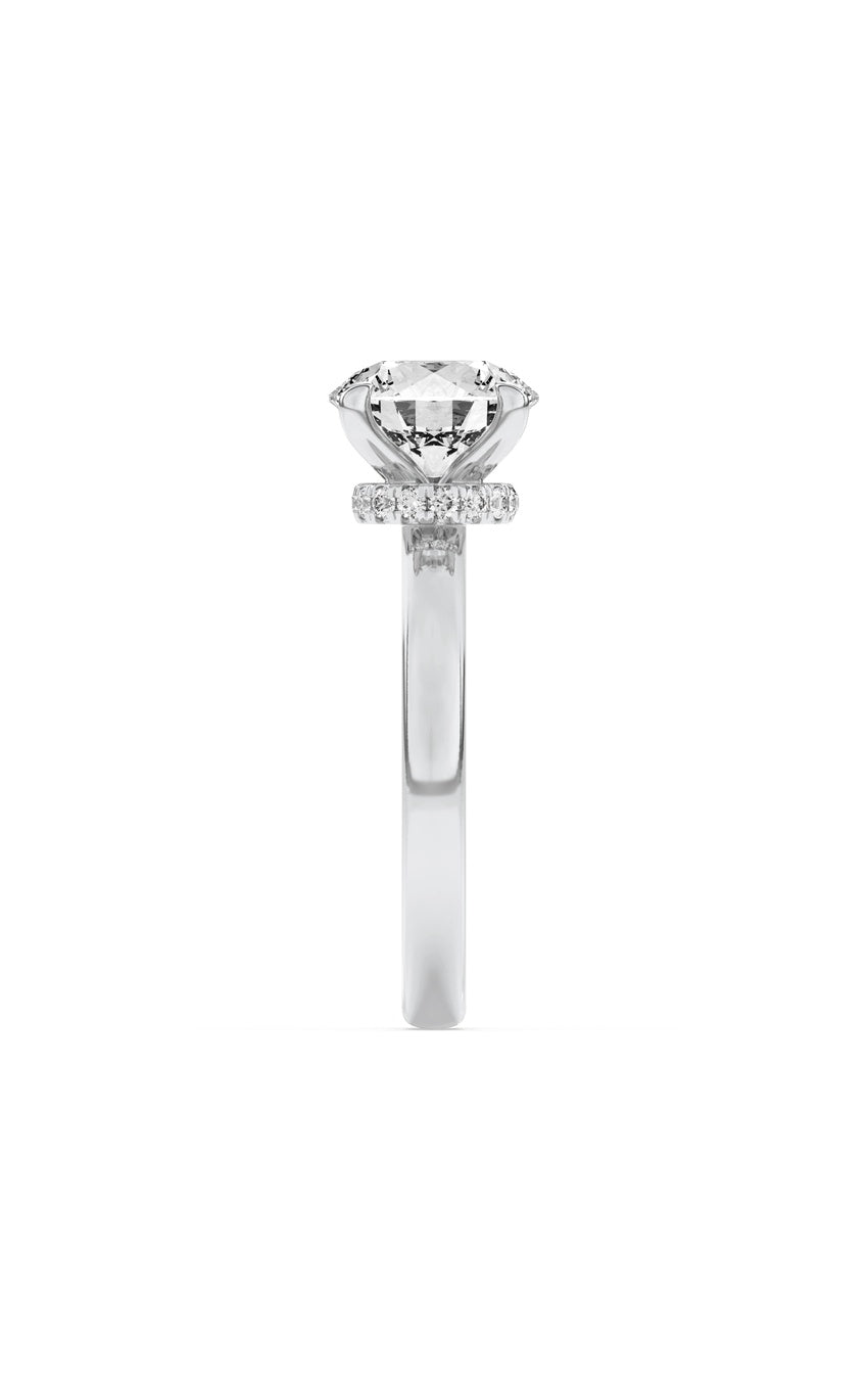 1Cttw Round Shaped Lab Grown Diamond (F/VS) Hidden Halo Plain Shank Engagement Ring in 14K Gold