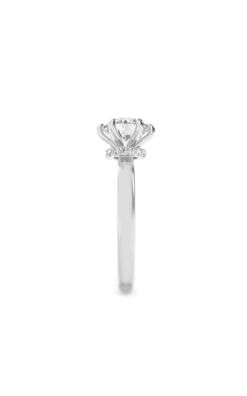 1Cttw Round Shaped Lab Grown Diamond (F/VS) Hidden Halo Plain Shank Engagement Ring in 14K Gold