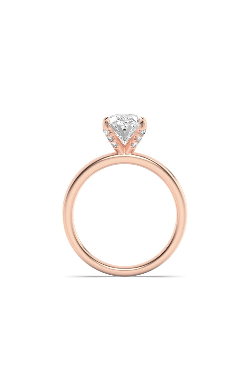 2Cttw Oval Shaped Lab Grown Diamond (F/VS) HiddenHalo Petite Shank Ring in 14K Gold