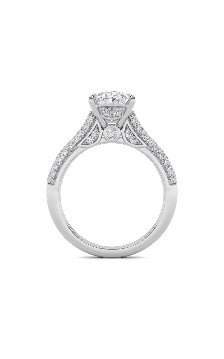 1.5Cttw Oval Shaped Lab Grown Diamond (F/VS) Hidden Halo Accented Engagement Ring in 14K Gold