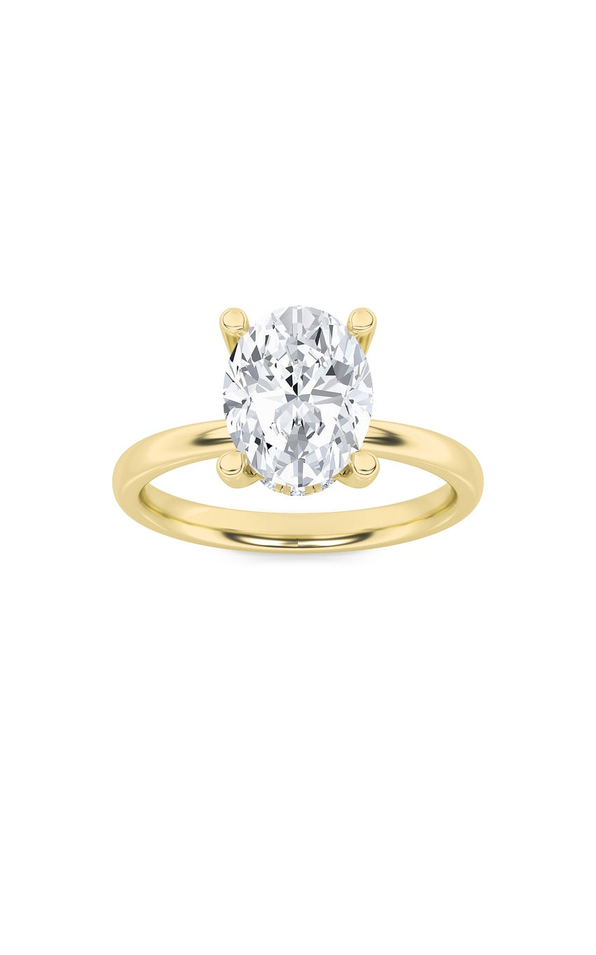 2Cttw Oval Shaped Lab Grown Diamond (F/VS) HiddenHalo Petite Shank Ring in 14K Gold