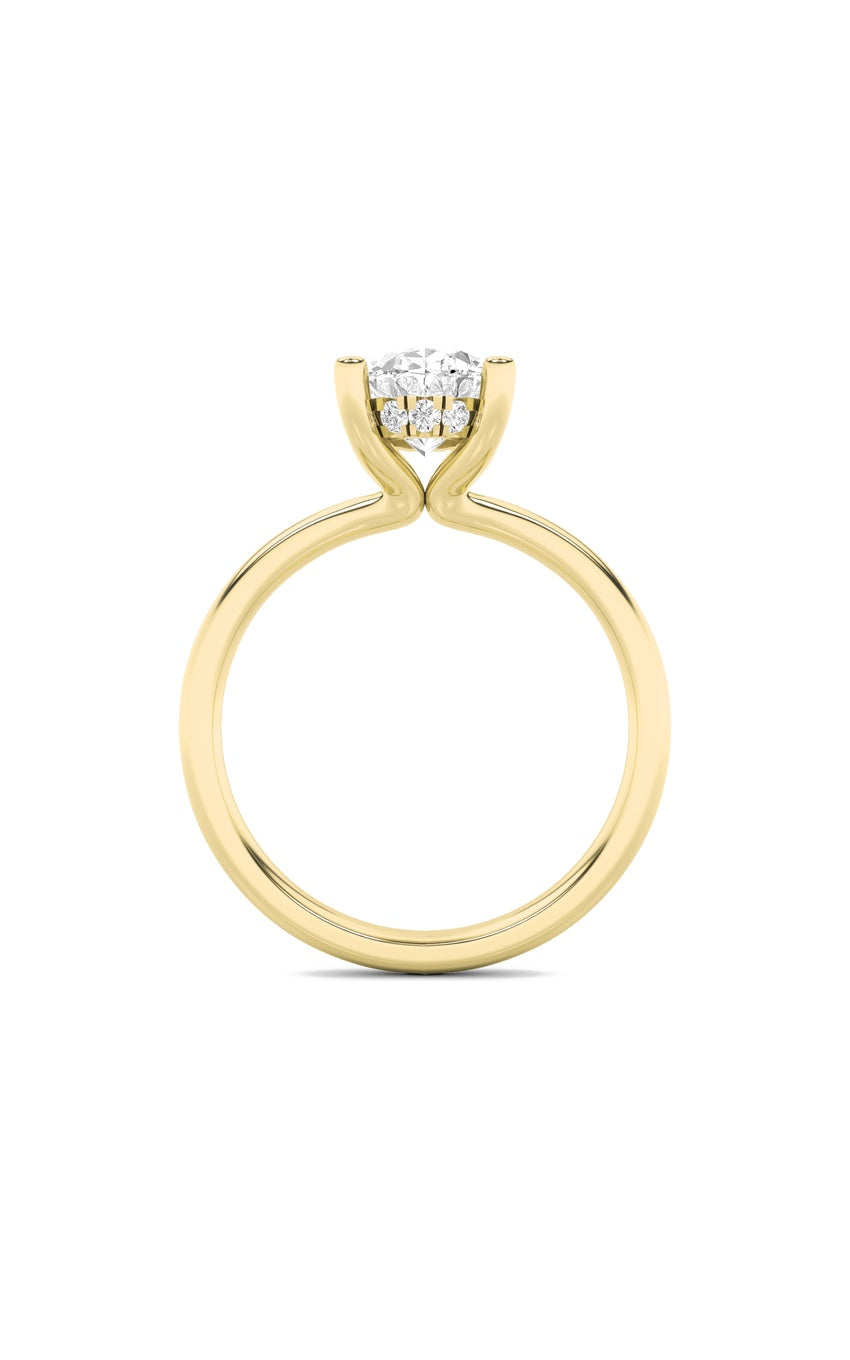 2Cttw Oval Shaped Lab Grown Diamond (F/VS) HiddenHalo Petite Shank Ring in 14K Gold