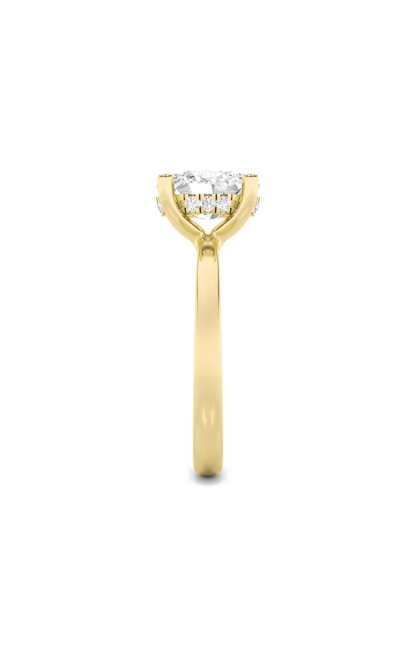 2Cttw Oval Shaped Lab Grown Diamond (F/VS) HiddenHalo Petite Shank Ring in 14K Gold