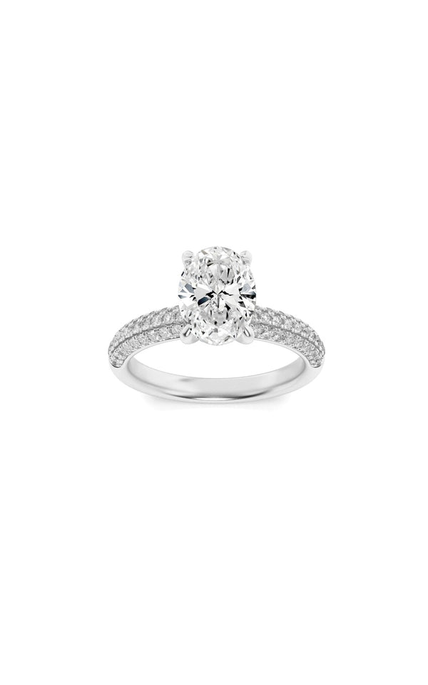 1.5Cttw Oval Shaped Lab Grown Diamond (F/VS) Three Row Micro Pave Engagement Ring in 14K Gold