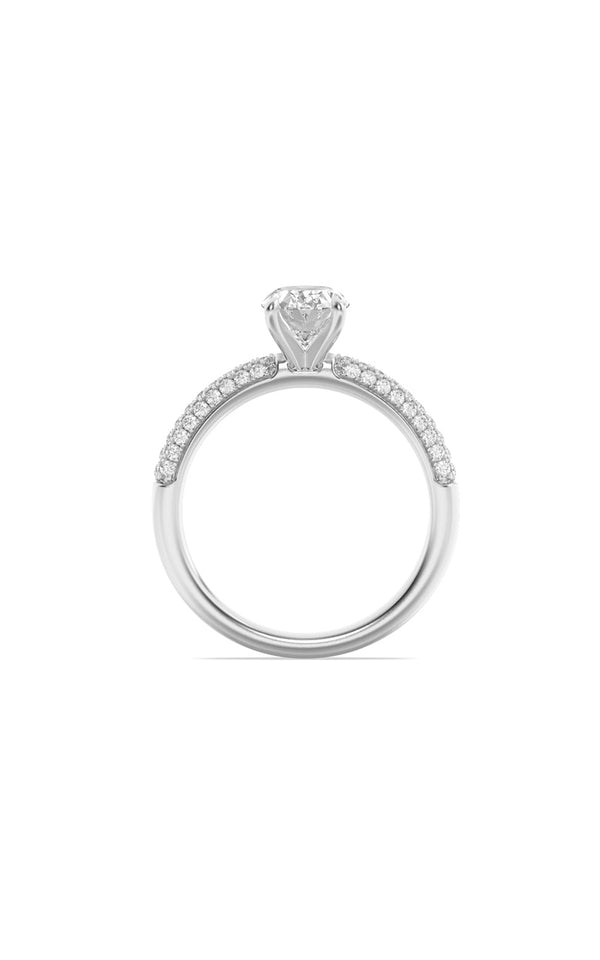 1.5Cttw Oval Shaped Lab Grown Diamond (F/VS) Three Row Micro Pave Engagement Ring in 14K Gold