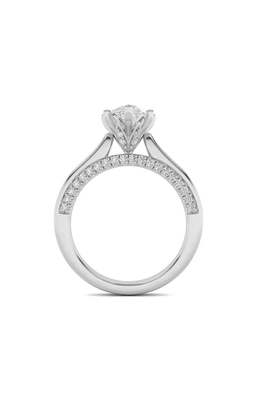 1.25Cttw Pear Shaped Lab Grown Diamond (F/VS) Tulip Motif Accented Engagement Ring in 14K Gold