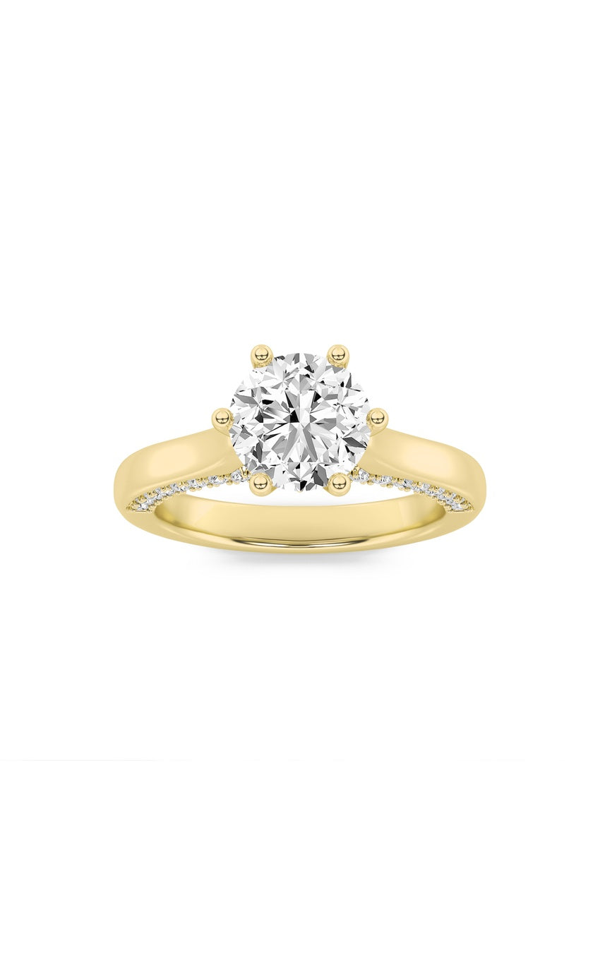 2Cttw Round Shaped Lab Grown Diamond (F/VS) TulipMotif Accented Engagement Ring in 14K Gold