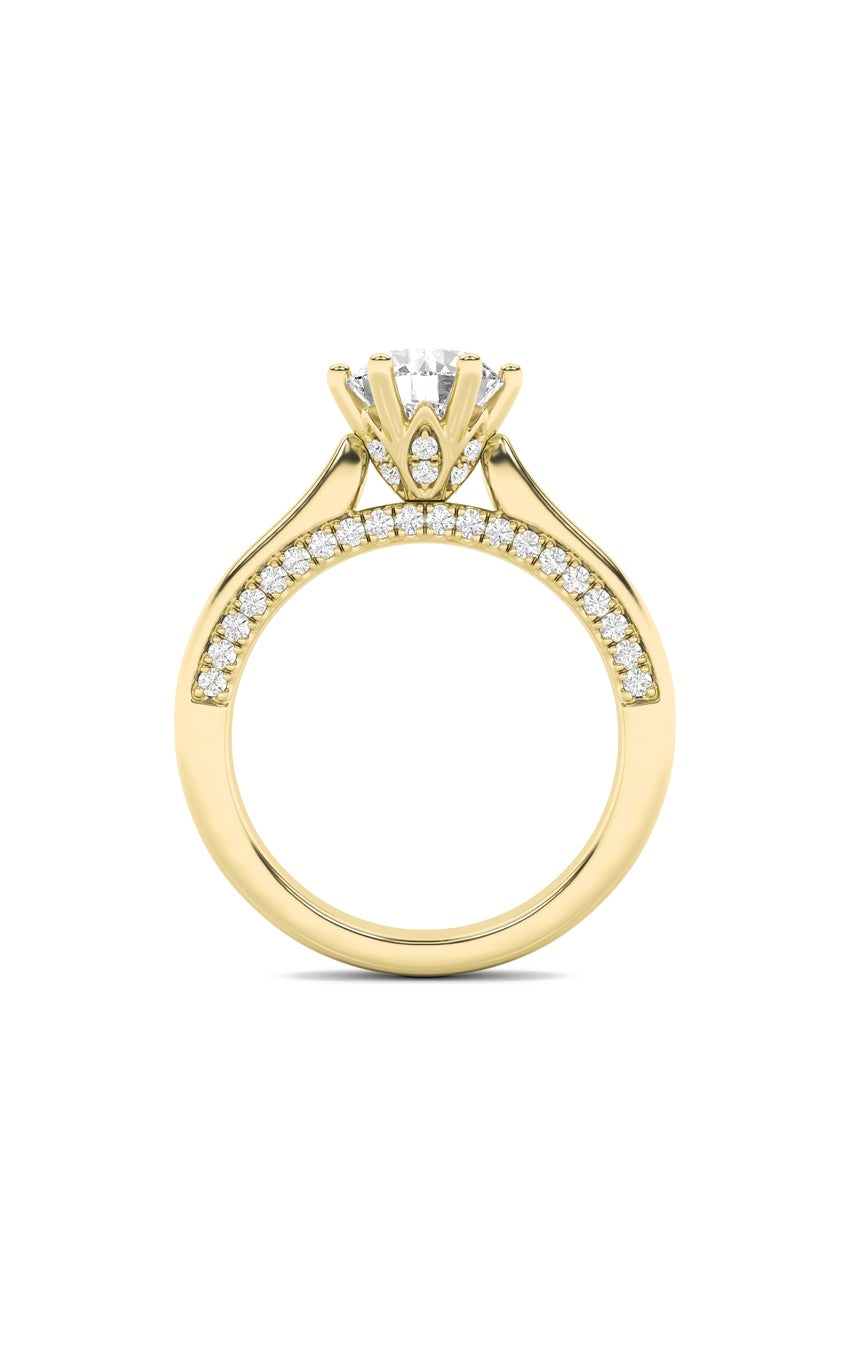 2Cttw Round Shaped Lab Grown Diamond (F/VS) TulipMotif Accented Engagement Ring in 14K Gold