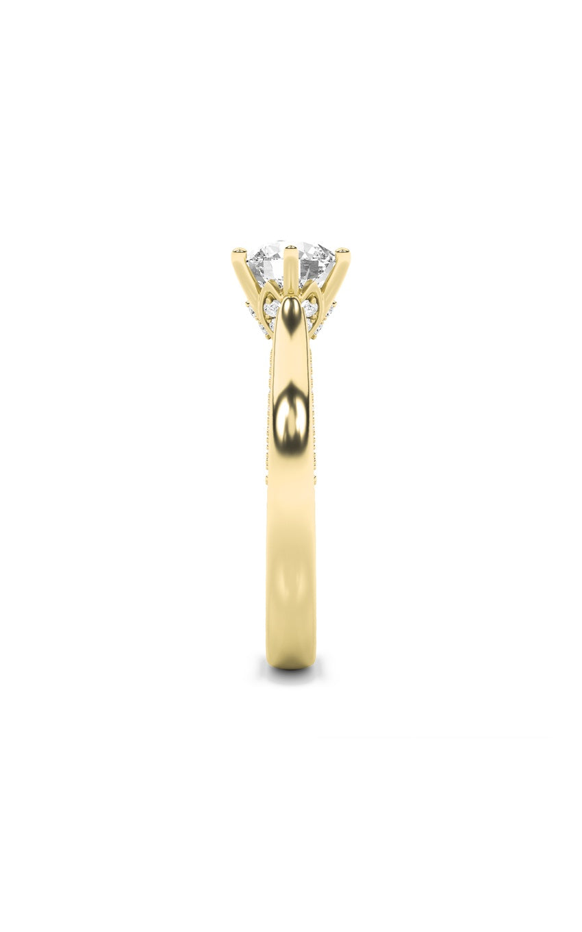 2Cttw Round Shaped Lab Grown Diamond (F/VS) TulipMotif Accented Engagement Ring in 14K Gold