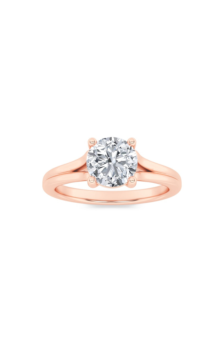 1Cttw Round Shaped Lab Grown Diamond (F/VS) SplitShank Solitaire Engagement Ring in 14K Gold