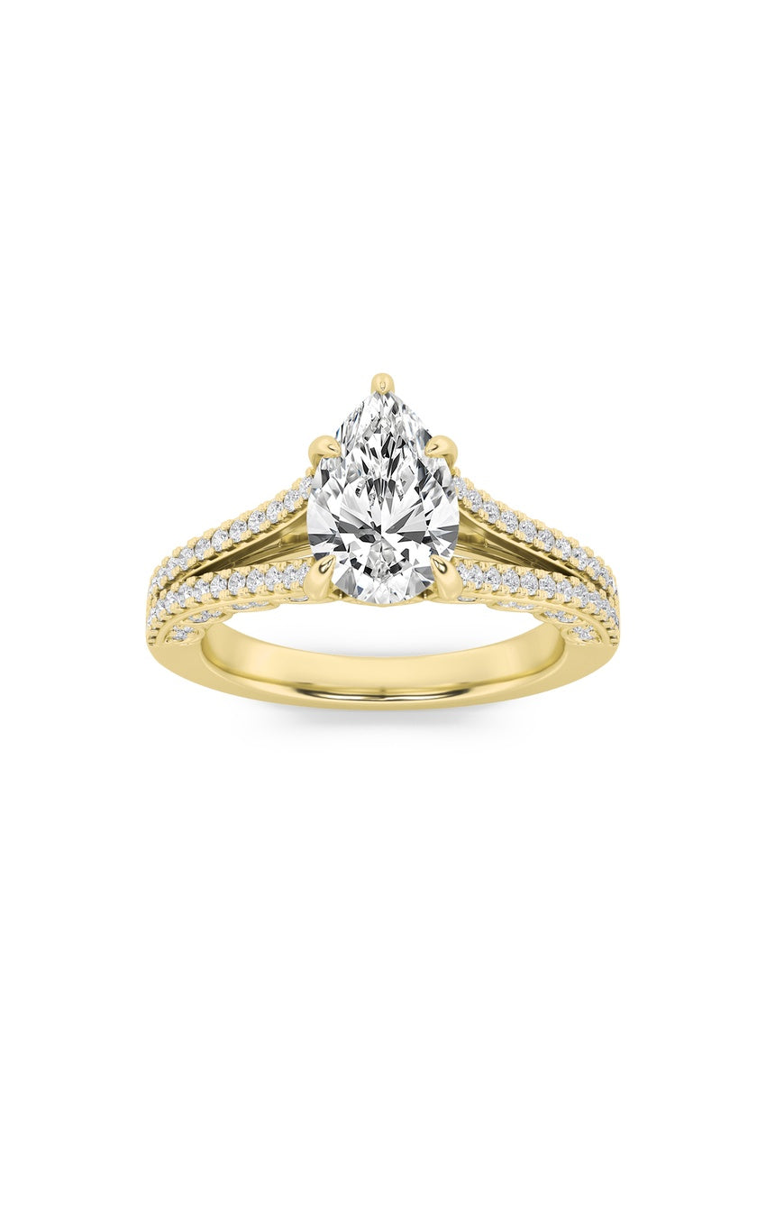 2Cttw Pear Shaped Lab Grown Diamond (F/VS) Split Shank Accented Engagement Ring in 14K Gold