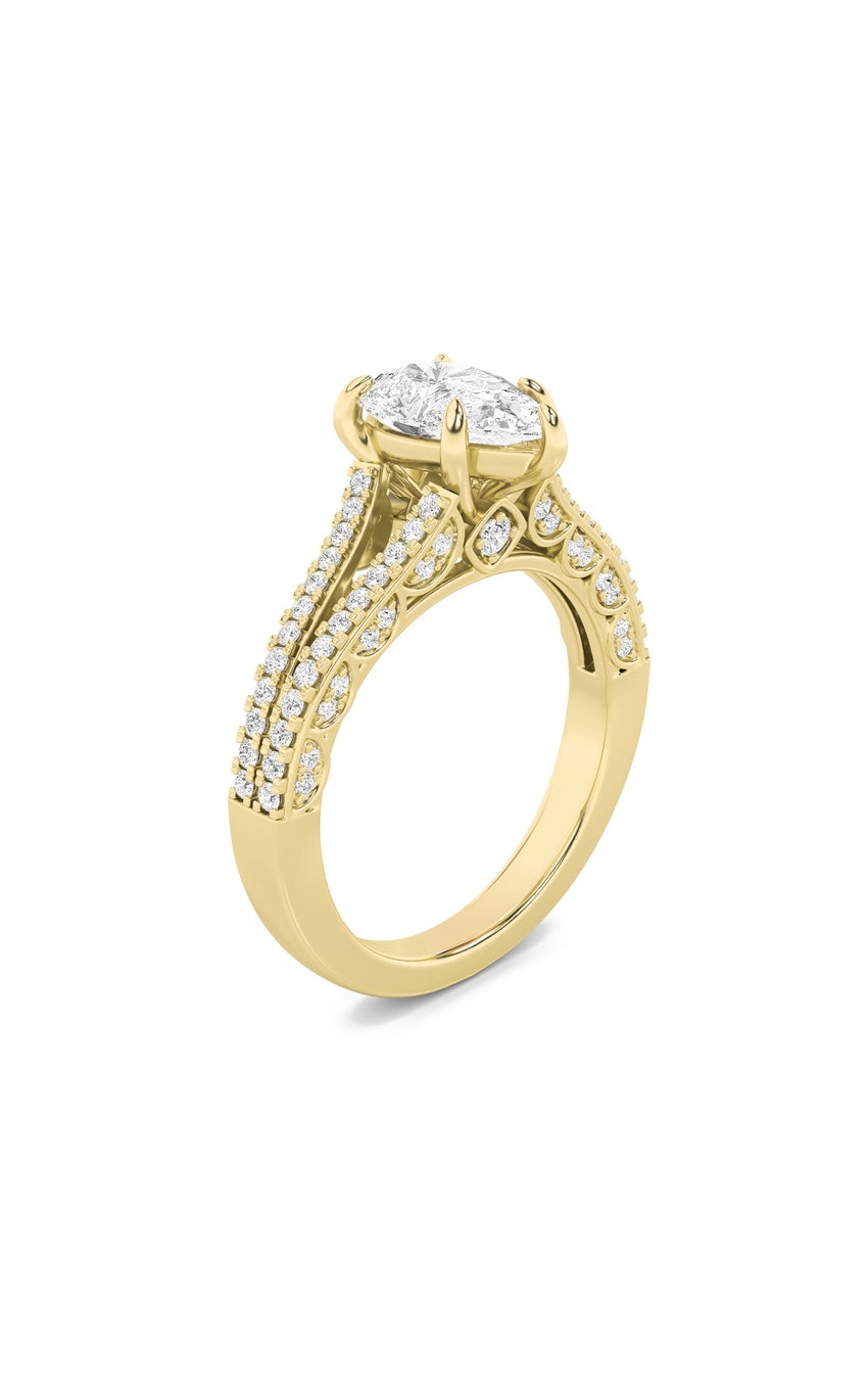2Cttw Pear Shaped Lab Grown Diamond (F/VS) Split Shank Accented Engagement Ring in 14K Gold