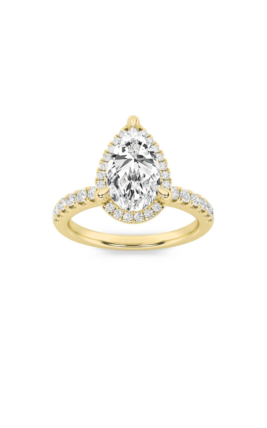 2Cttw Pear Shaped Lab Grown Diamond (F/VS) Halo Accented Engagement Ring in 14K Gold