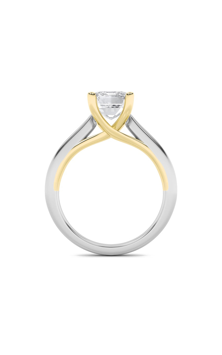 1Cttw Emerald Shaped Lab Grown Diamond (F/VS) TwoTone Cathedral Shank Engagement Ring in 14K Gold