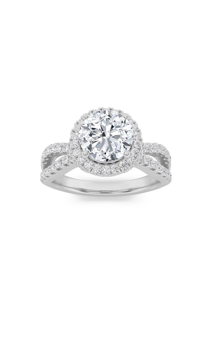 2Cttw Round Shaped Lab Grown Diamond (F/VS) SplitShank Halo Accented Engagement Ring in 14K Gold