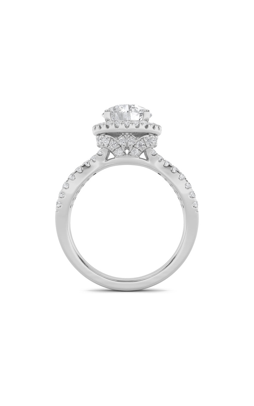 2Cttw Round Shaped Lab Grown Diamond (F/VS) SplitShank Halo Accented Engagement Ring in 14K Gold