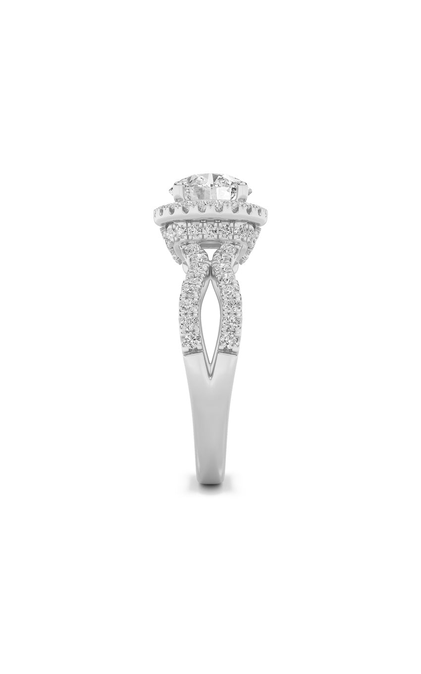 2Cttw Round Shaped Lab Grown Diamond (F/VS) SplitShank Halo Accented Engagement Ring in 14K Gold