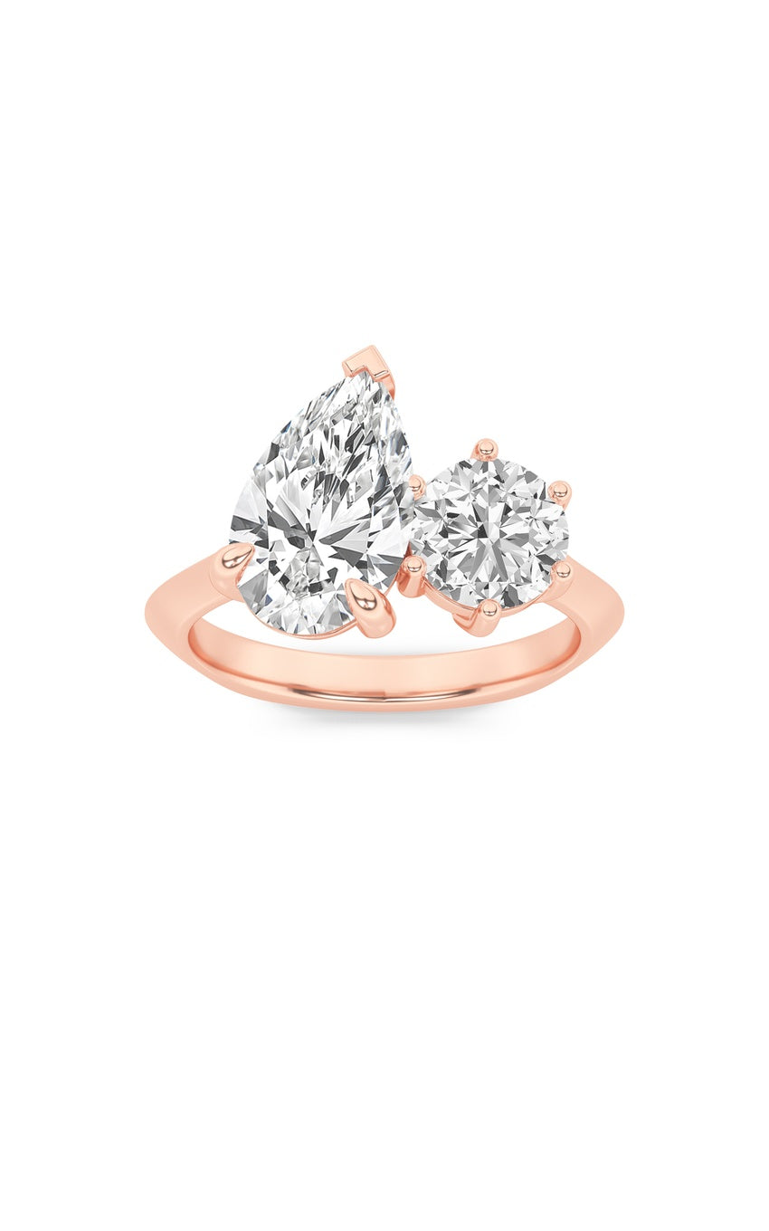 3Cttw Pear Shaped Lab Grown Diamond (F/VS) Toi et Moi Engagement Ring in 14K Gold