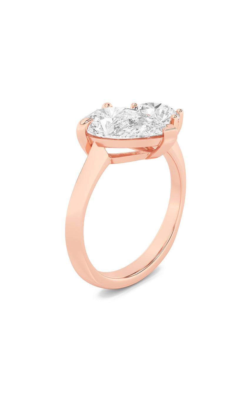 3Cttw Pear Shaped Lab Grown Diamond (F/VS) Toi et Moi Engagement Ring in 14K Gold