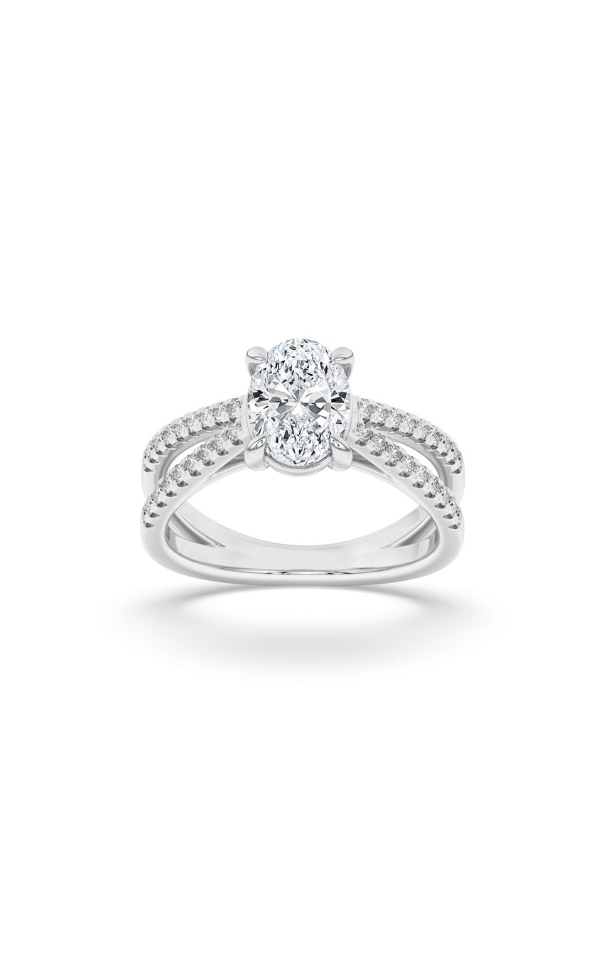 2Cttw Oval Shaped Lab Grown Diamond (F/VS) Cross Shank Accented Engagement Ring in 14K Gold