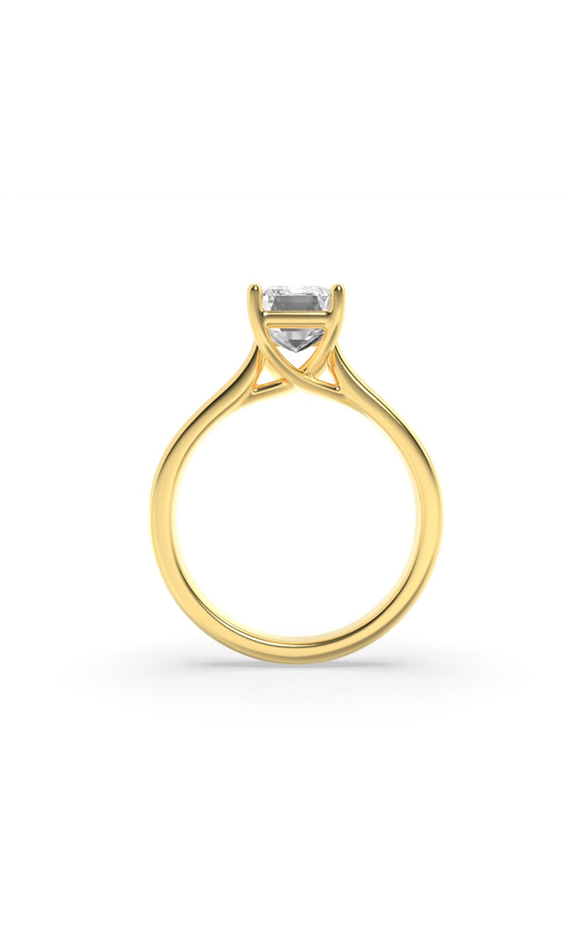 2Cttw Emerald Shaped Lab Grown Diamond (F/VS) Plain Cathedral Trellis Shank Solitaire Engagement Ring in 14K Gold