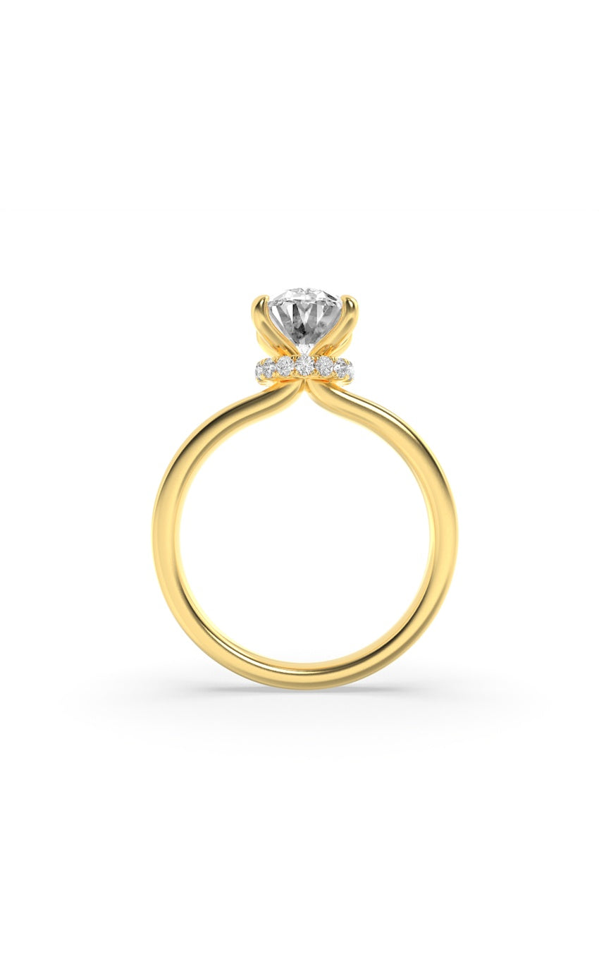 3Cttw Oval Shaped Lab Grown Diamond (F/VS) HiddenHalo Plain Shank Engagement Ring in 14K Gold