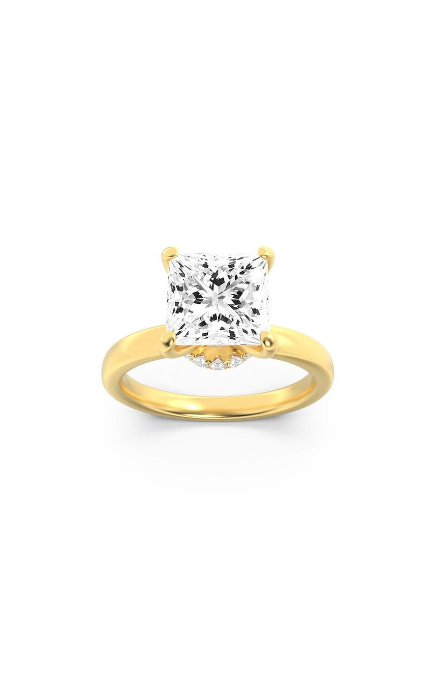 1Cttw Princess Shaped Lab Grown Diamond (F/VS) Hidden Halo Plain Shank Engagement Ring in 14K Gold