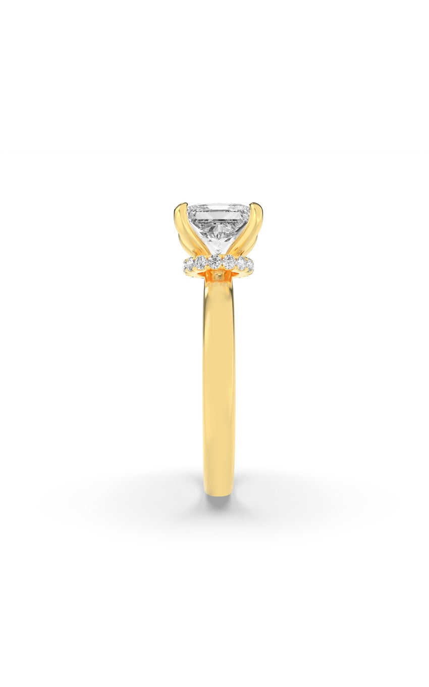 1Cttw Princess Shaped Lab Grown Diamond (F/VS) Hidden Halo Plain Shank Engagement Ring in 14K Gold