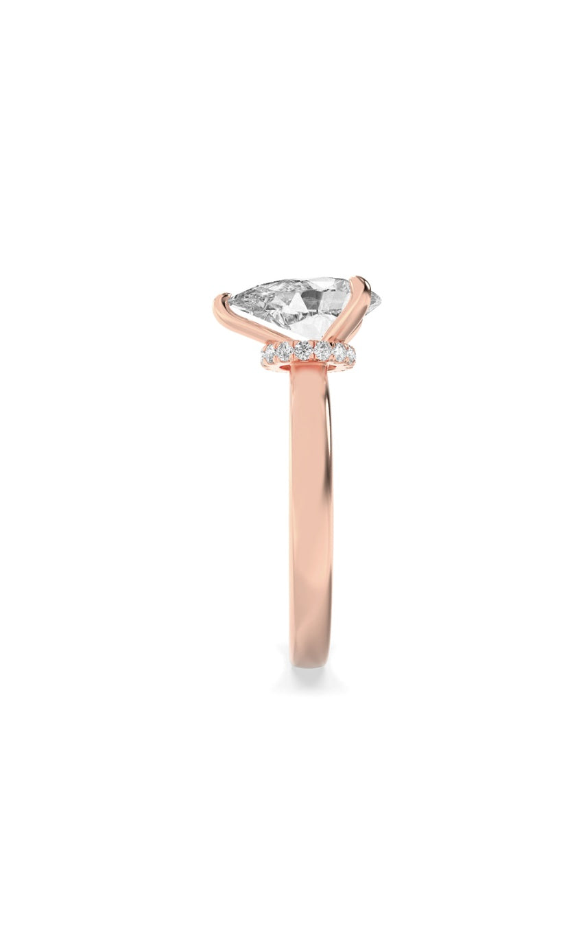 1Cttw Pear Shaped Lab Grown Diamond (F/VS) HiddenHalo Plain Shank Engagement Ring in 14K Gold