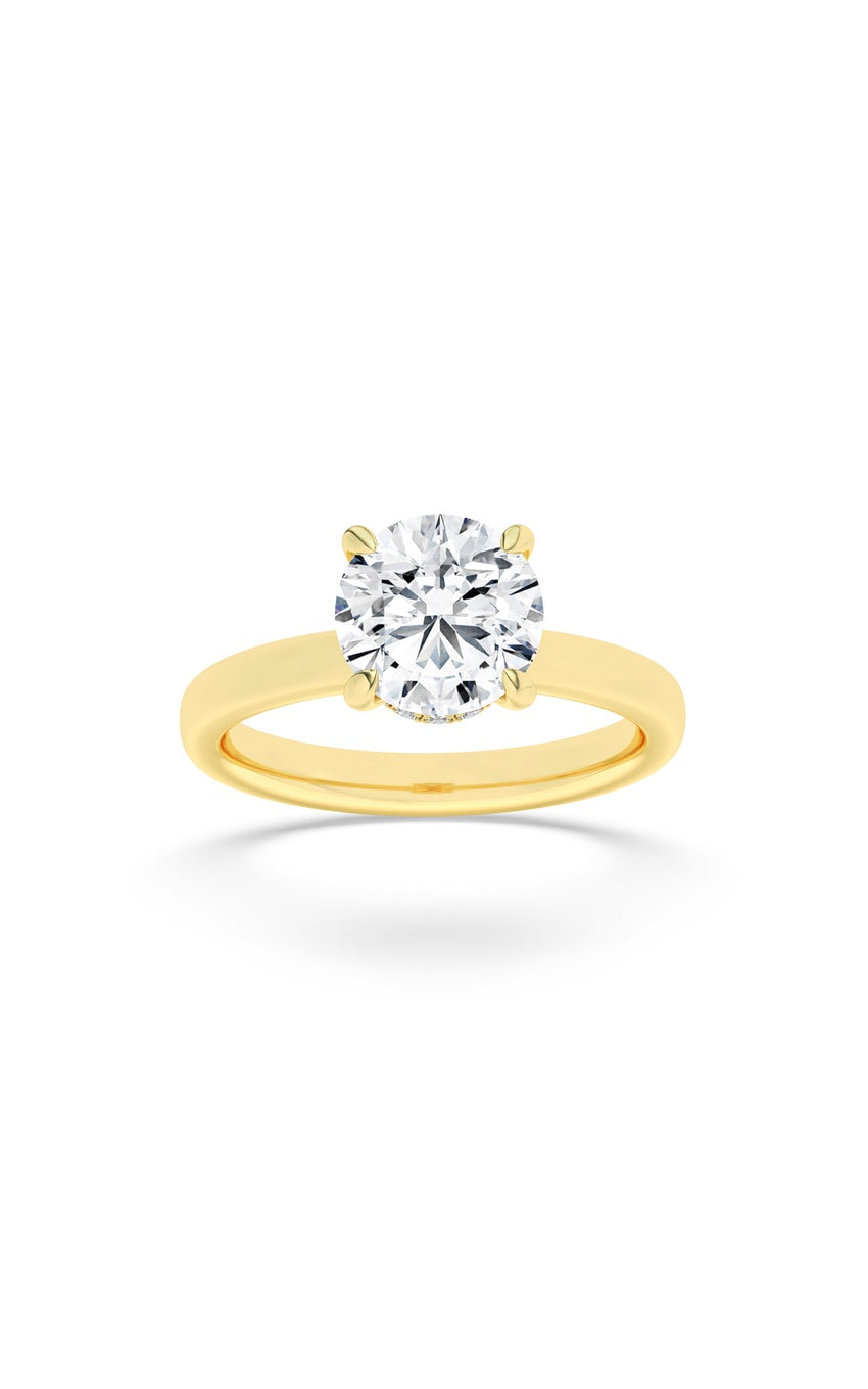 1.5Cttw Round Shaped Lab Grown Diamond (F/VS) Hidden Halo Plain Shank Engagement Ring in 14K Gold