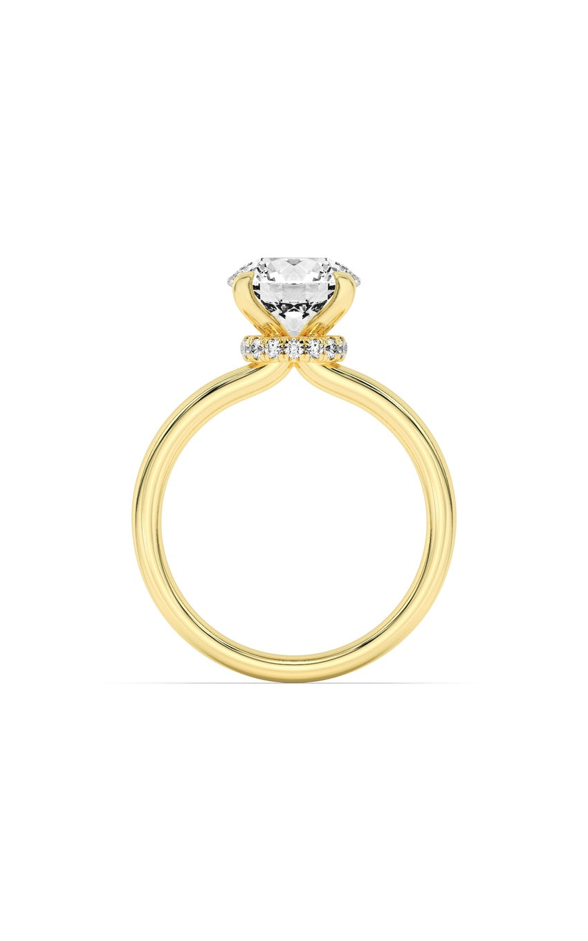 1.5Cttw Round Shaped Lab Grown Diamond (F/VS) Hidden Halo Plain Shank Engagement Ring in 14K Gold