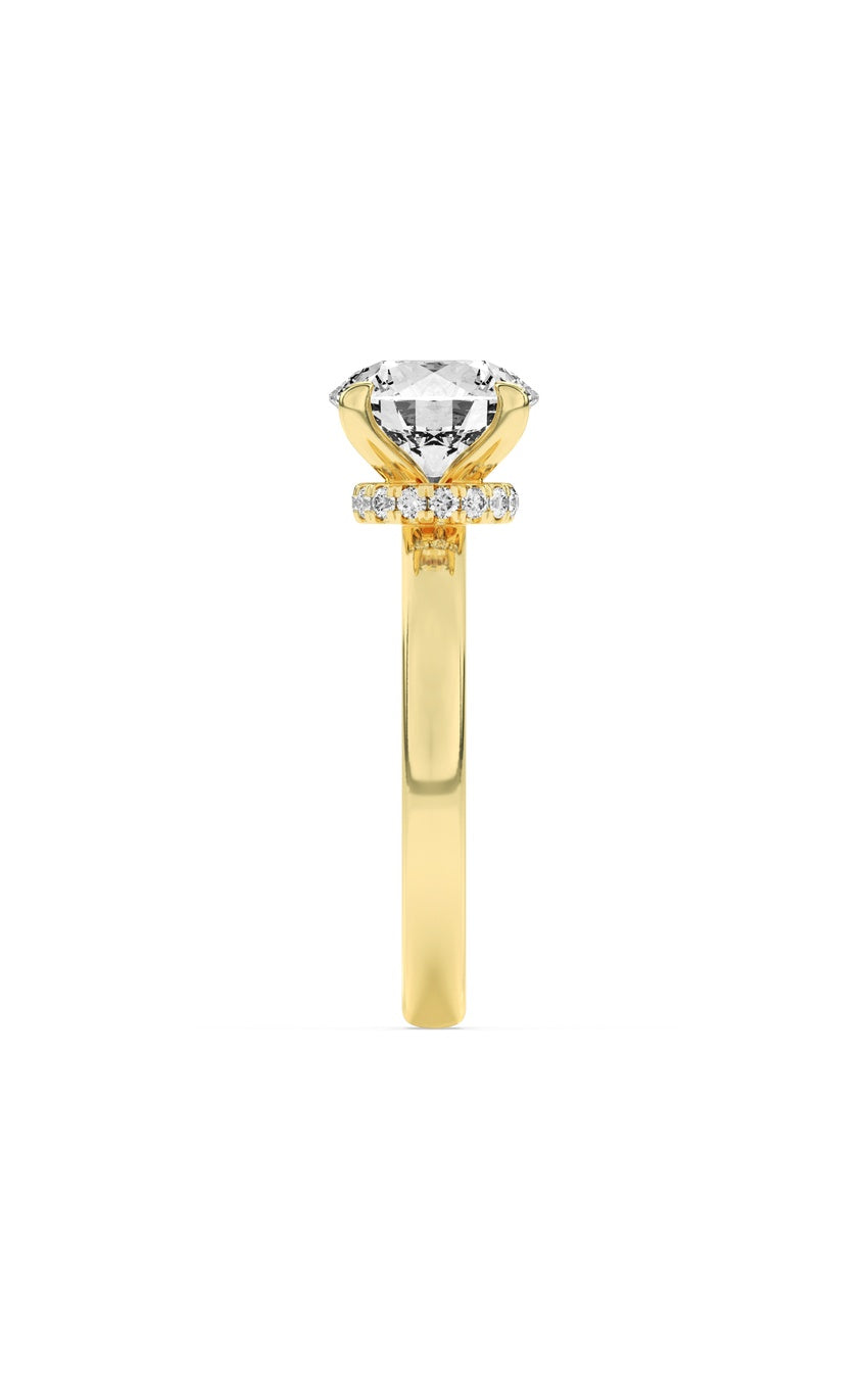 1.5Cttw Round Shaped Lab Grown Diamond (F/VS) Hidden Halo Plain Shank Engagement Ring in 14K Gold