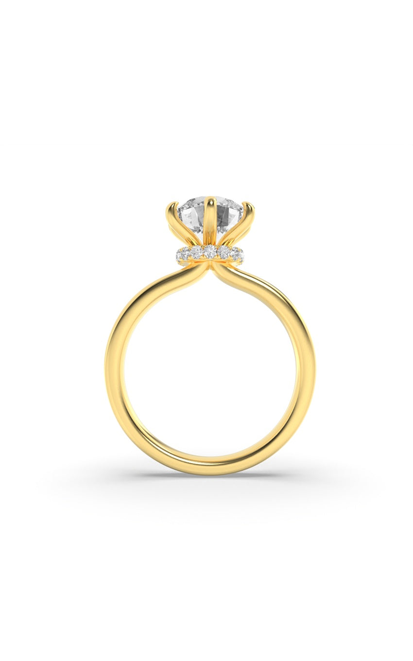 1Cttw Round Shaped Lab Grown Diamond (F/VS) Hidden Halo Plain Shank Engagement Ring in 14K Gold