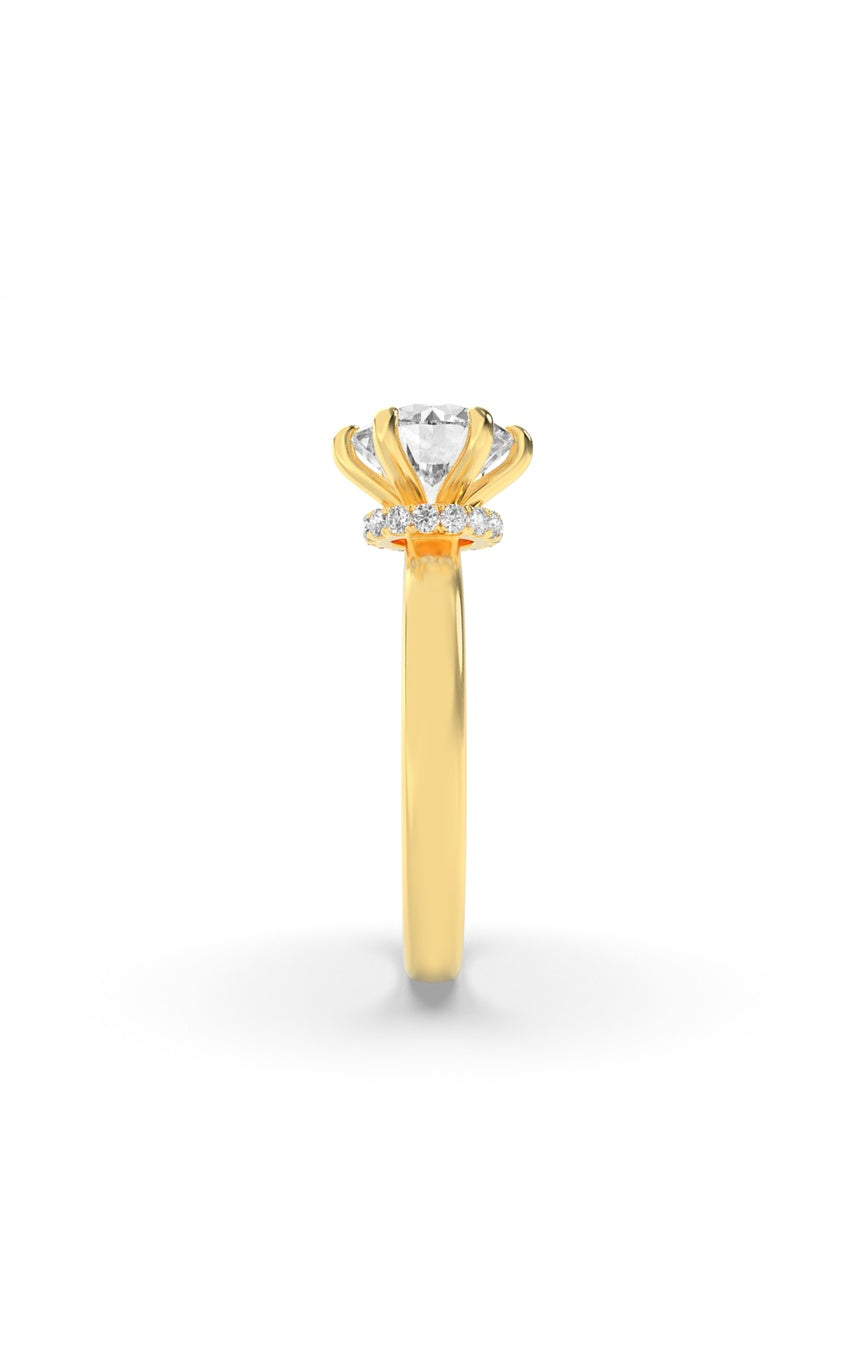 1Cttw Round Shaped Lab Grown Diamond (F/VS) Hidden Halo Plain Shank Engagement Ring in 14K Gold