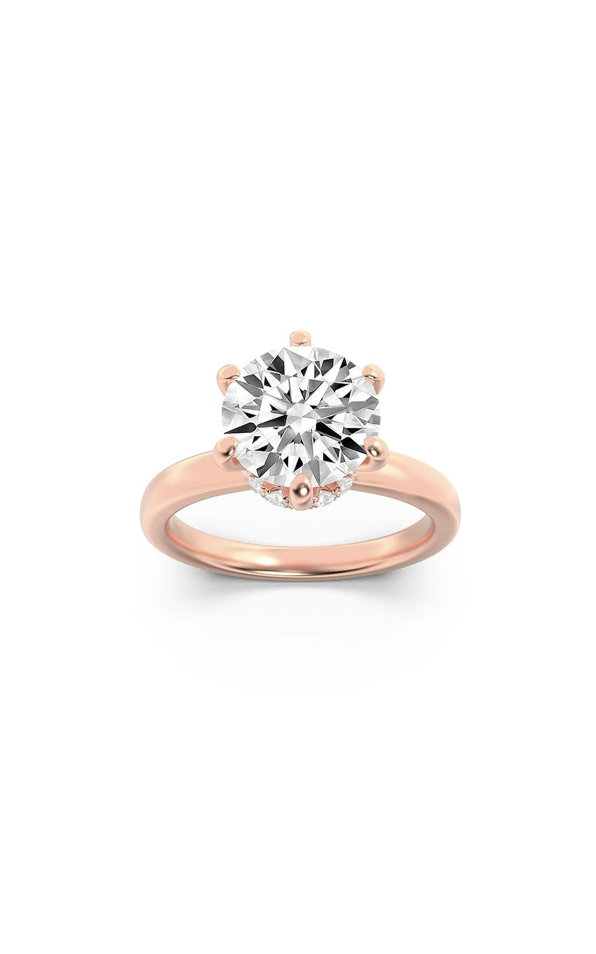 1Cttw Round Shaped Lab Grown Diamond (F/VS) Hidden Halo Plain Shank Engagement Ring in 14K Gold