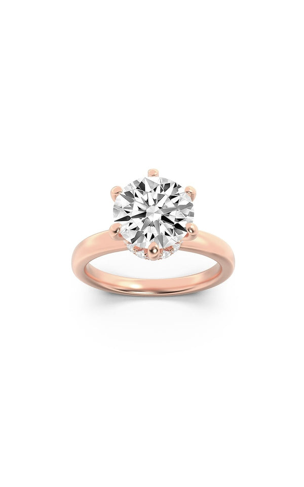 1Cttw Round Shaped Lab Grown Diamond (F/VS) Hidden Halo Plain Shank Engagement Ring in 14K Gold