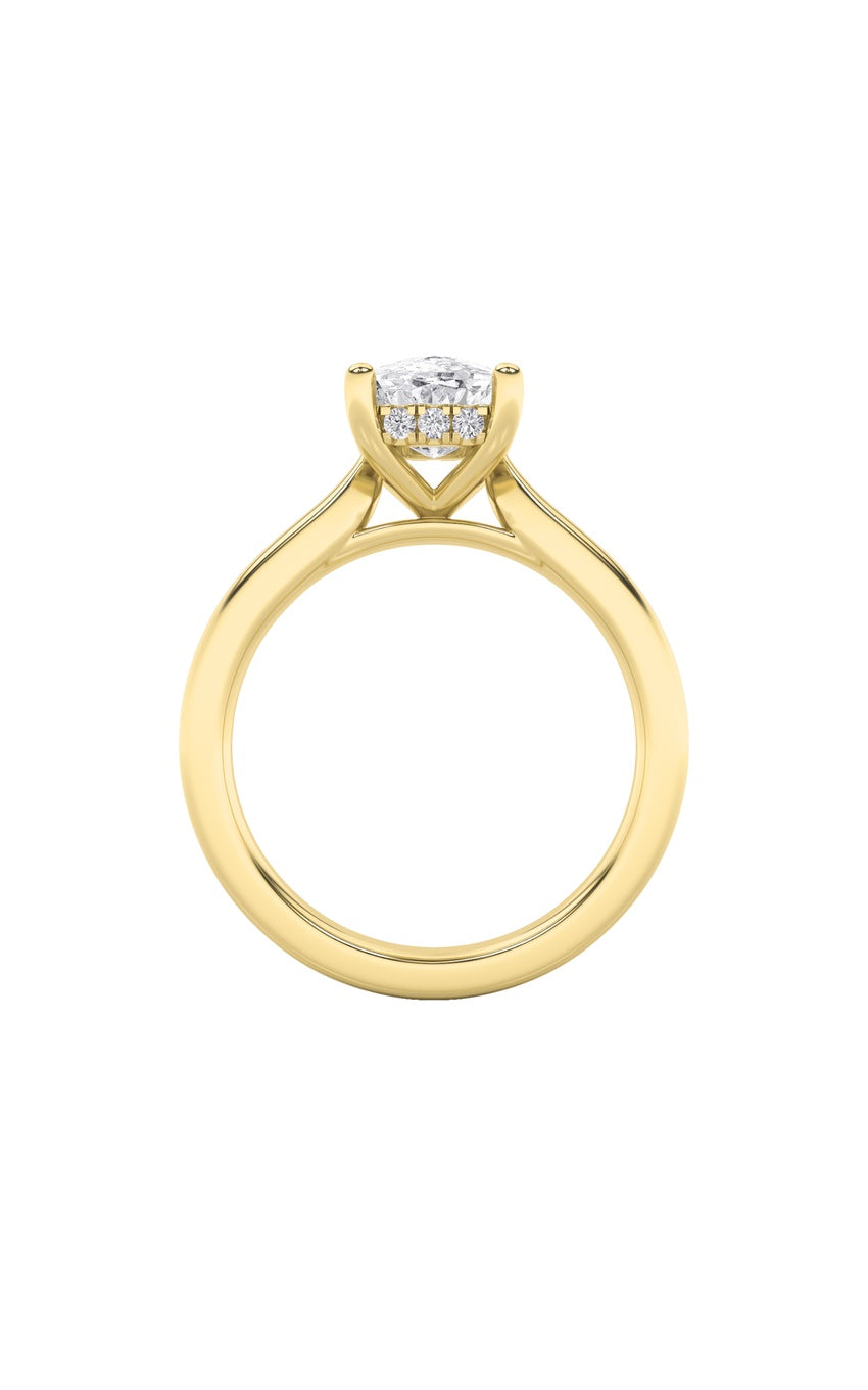 1Cttw Elongated Cushion Shaped Lab Grown Diamond (F/VS) Hidden Halo Cathedral Shank Engagement Ringin 14K Gold