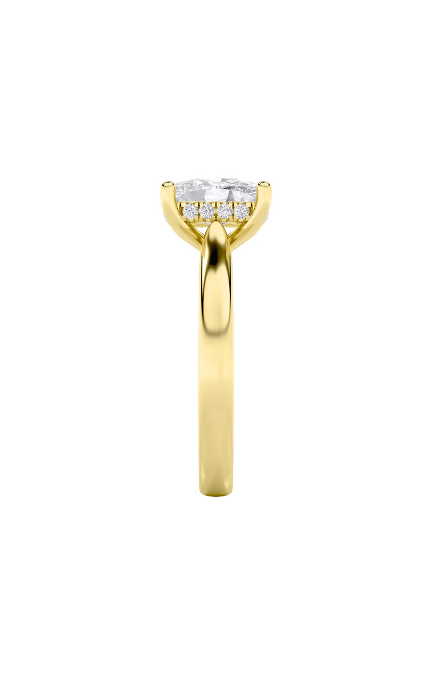 1Cttw Elongated Cushion Shaped Lab Grown Diamond (F/VS) Hidden Halo Cathedral Shank Engagement Ringin 14K Gold