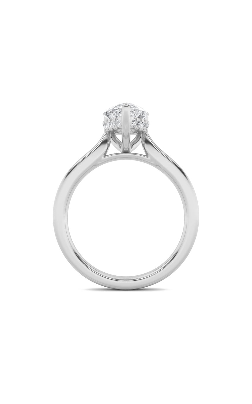 1Cttw Pear Shaped Lab Grown Diamond (F/VS) HiddenHalo Cathedral Shank Engagement Ring in 14K Gold