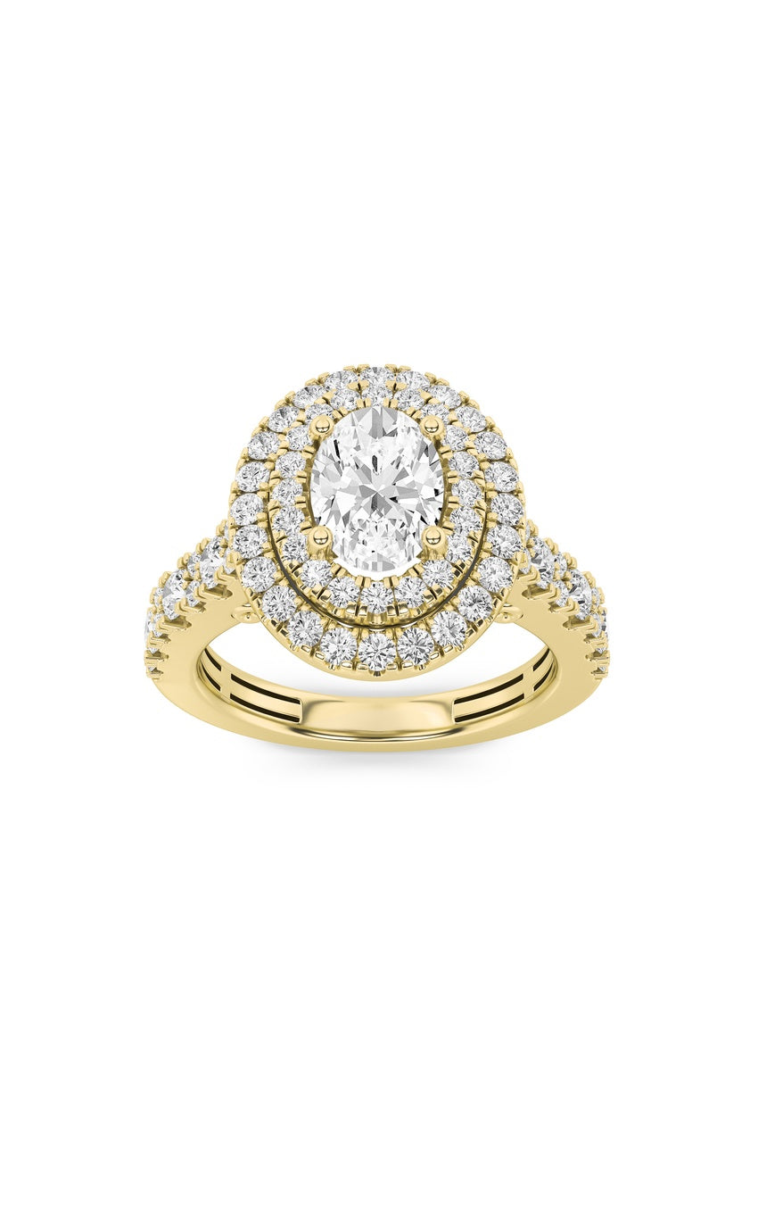 2Cttw Oval Shaped Lab Grown Diamond (F/VS) DoubleHalo Engagement Ring in 14K Gold