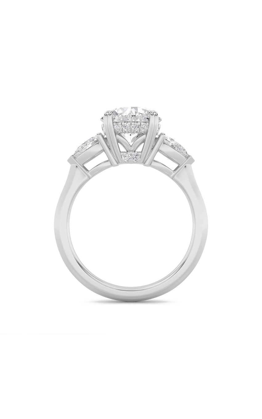 3Cttw Round Shaped Lab Grown Diamond (F/VS) ThreeStone Hidden Halo Ring in 14K Gold