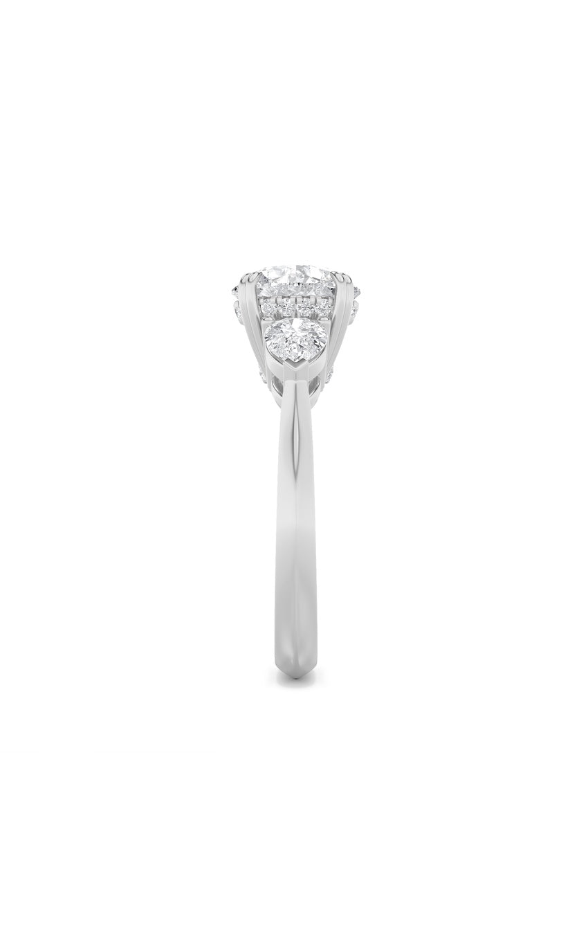 3Cttw Round Shaped Lab Grown Diamond (F/VS) ThreeStone Hidden Halo Ring in 14K Gold