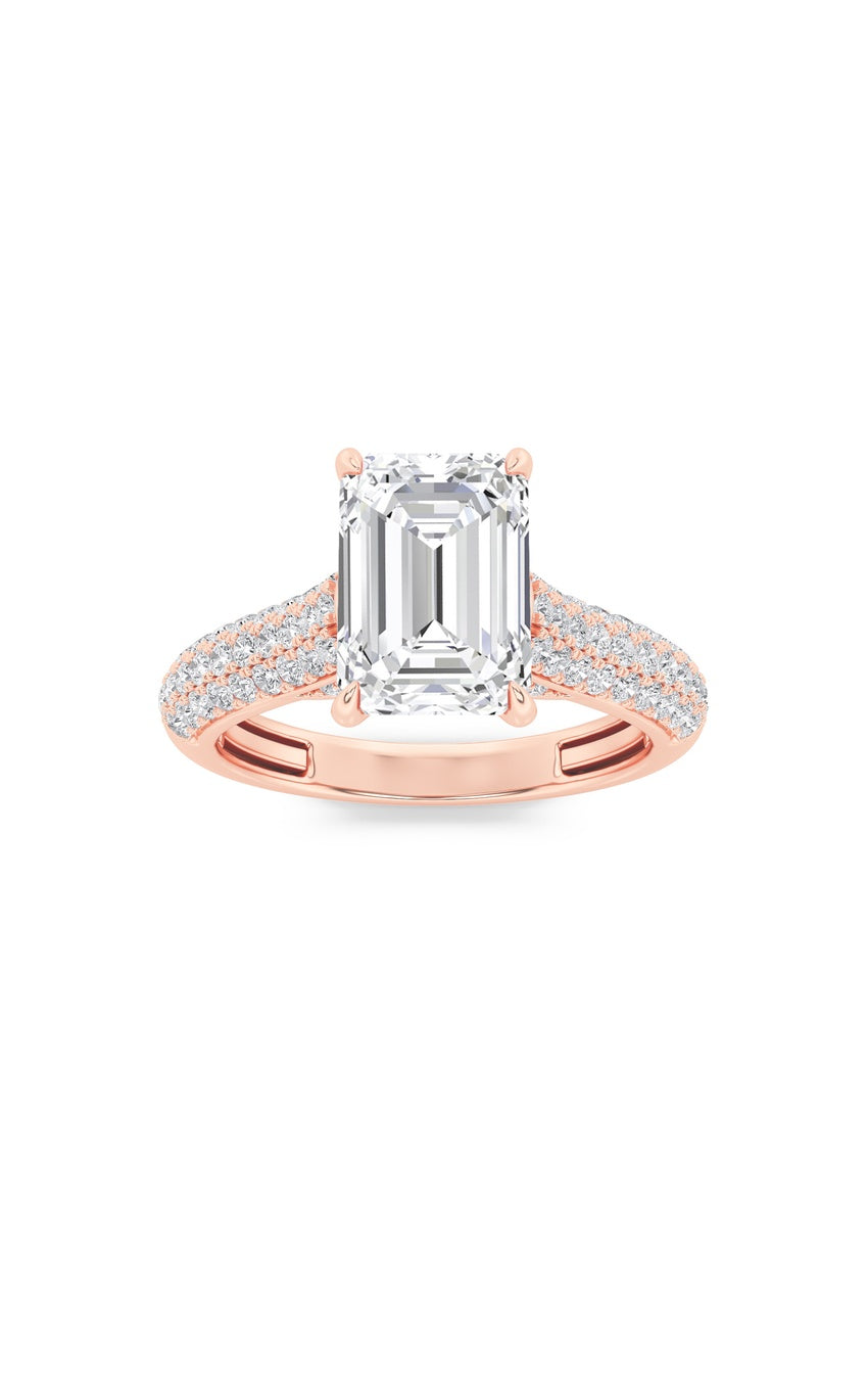 1.5Cttw Emerald Shaped Lab Grown Diamond (F/VS) Hidden Halo Accented Engagement Ring in 14K Gold