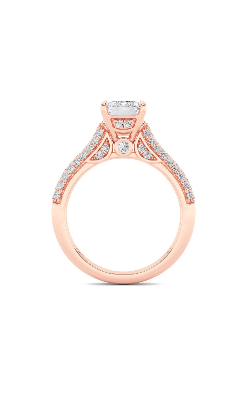 1.5Cttw Emerald Shaped Lab Grown Diamond (F/VS) Hidden Halo Accented Engagement Ring in 14K Gold